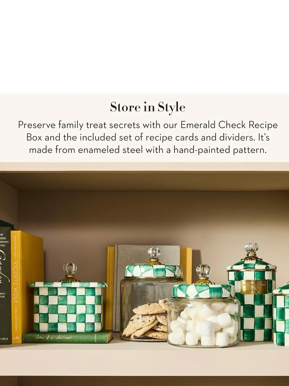 NEW! Mackenzie-Childs Emerald Check Recipe Box w/Recipe Cards